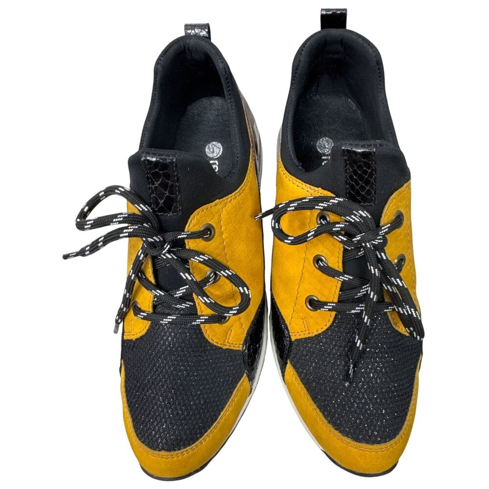 Remonte Soft Mustard Yellow Black Leopard Print Lace up Sneakers, Size 8
